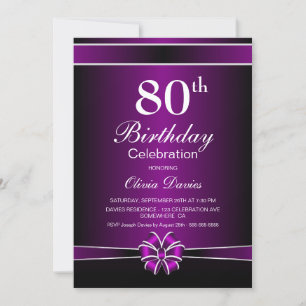 Invitación Celebración del cumpleaños 80 del negro y púrpura