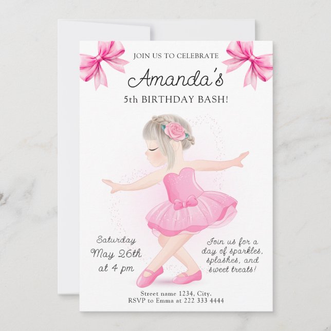 Invitación Celebración del cumpleaños de Ballerina Sparkle (Anverso)