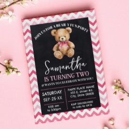 Invitación Celebración del cumpleaños de Bear y Fun Pink Tedd