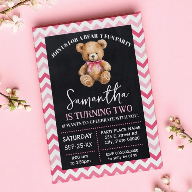 Invitación Celebración del cumpleaños de Bear y Fun Pink Tedd (Subido por el creador)