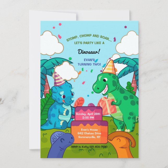 Invitación Celebración del cumpleaños de Dinosaurios (Anverso)