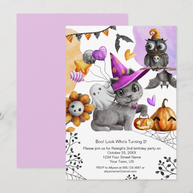 Invitación Celebración del cumpleaños de Halloween de la niñi (Anverso / Reverso)