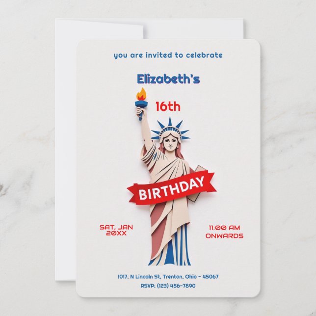Invitación Celebración del cumpleaños de la Estatua de la Lib (Anverso)