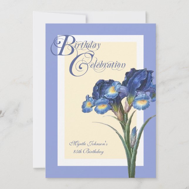 Invitación Celebración del cumpleaños de la flor azul Iris (Anverso)