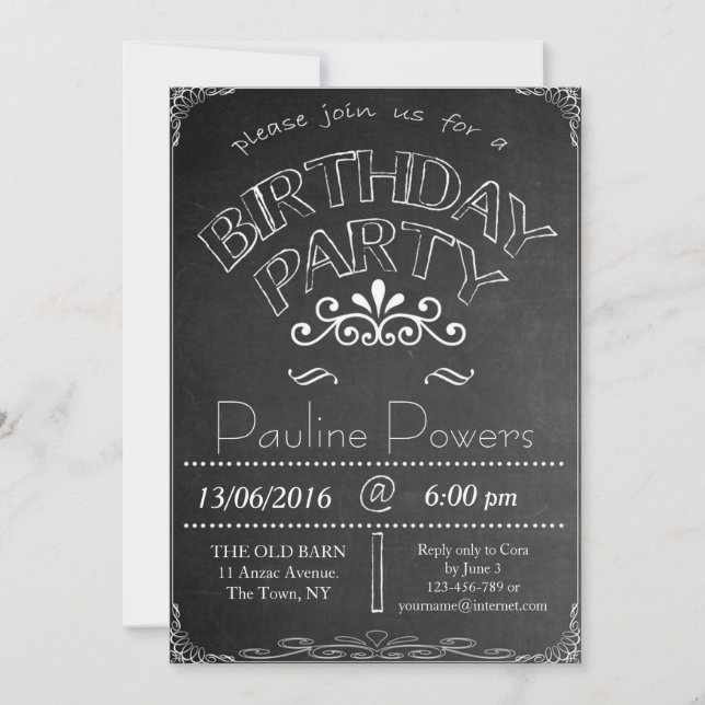 Invitación Celebración del cumpleaños de la pizarra (Anverso)