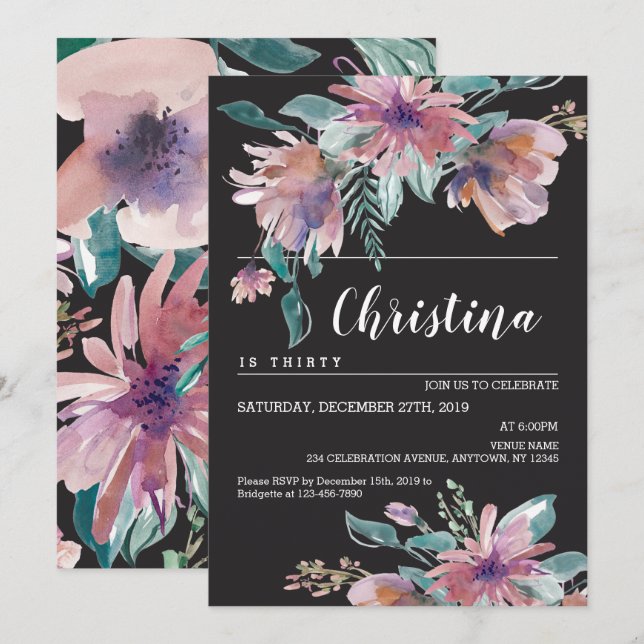 Invitación Celebración del cumpleaños de las mujeres con acua (Anverso / Reverso)