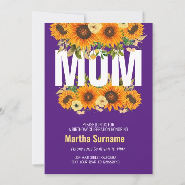 Invitación Celebración del cumpleaños de mamá Flores florales (Anverso)