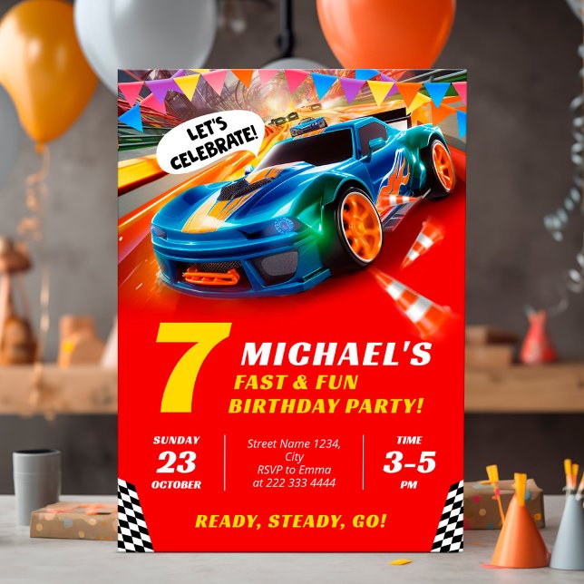 Invitación Celebración del cumpleaños de Race Car (Subido por el creador)