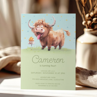 Invitación Celebración del cumpleaños de un niño de vaca en m