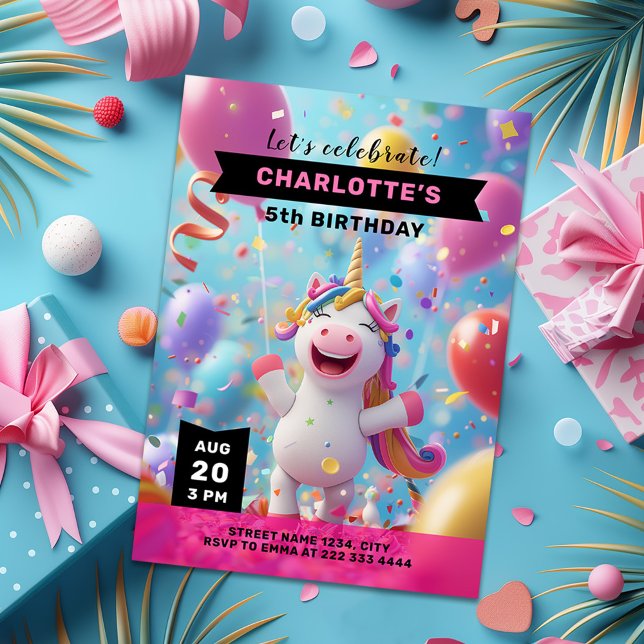 Invitación Celebración del cumpleaños de Unicorn Magic Balloo (Subido por el creador)