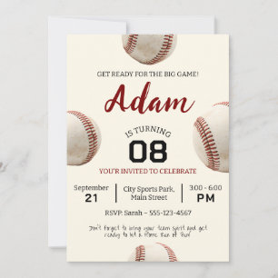 Invitación Celebración del cumpleaños del béisbol vintage