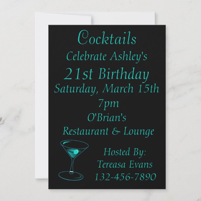Invitación Celebración del cumpleaños del cóctel (Anverso)