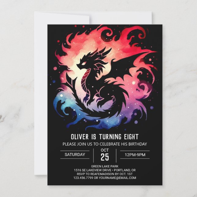 Invitación Celebración del cumpleaños del dragón blanco dibuj (Anverso)