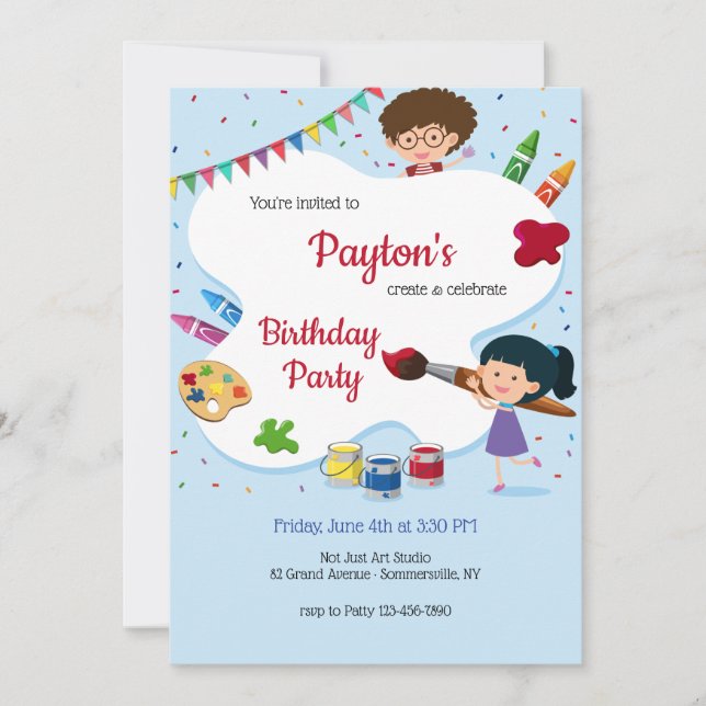 Invitación Celebración del cumpleaños del Fiesta de arte (Anverso)