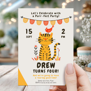 Invitación Celebración del cumpleaños del gato del tigre