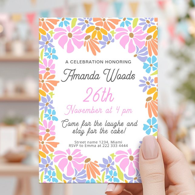 Invitación Celebración del cumpleaños del marco floral brilla (Subido por el creador)
