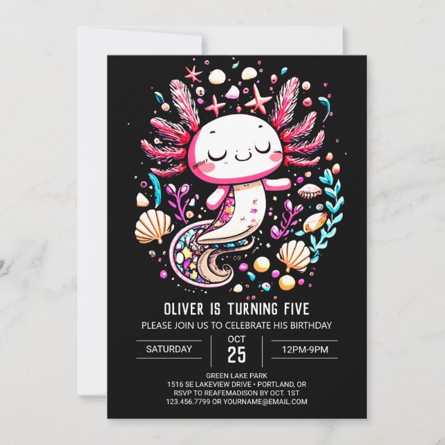 Invitación Celebración del cumpleaños del océano Axolotl digi (Anverso)