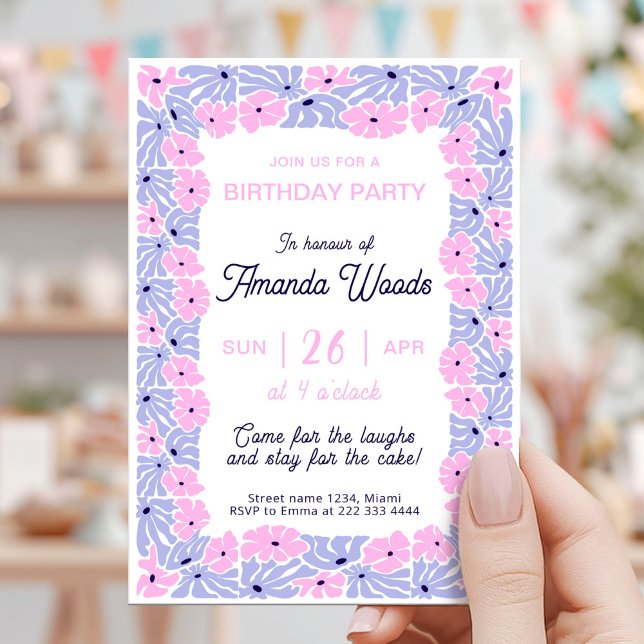 Invitación Celebración del cumpleaños del patrón floral de Da (Subido por el creador)