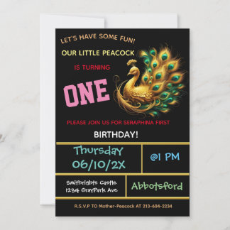 Invitación Celebración del cumpleaños del pavo real oscuro -