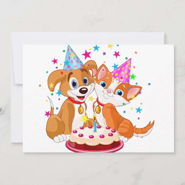 Invitación Celebración del cumpleaños del perro y el gato (Anverso)