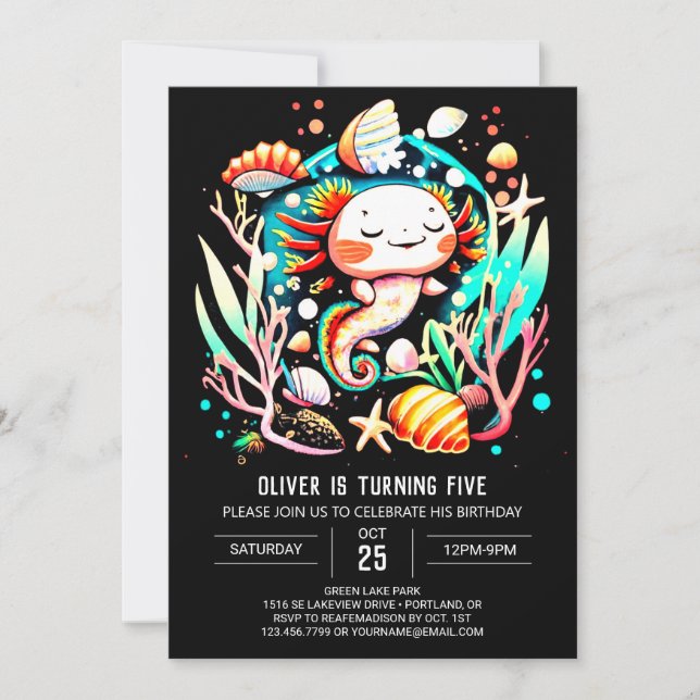 Invitación Celebración del cumpleaños del personalizado Axolo (Anverso)