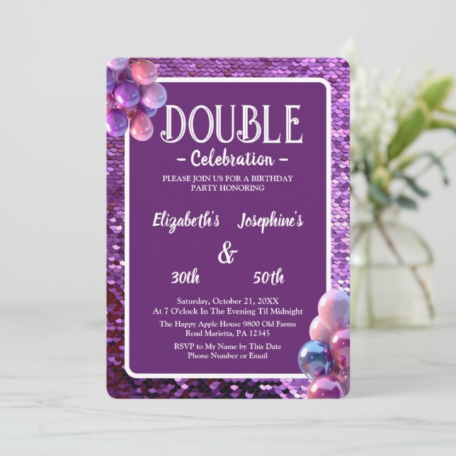 Invitación Celebración del cumpleaños doble conjunto de las s (Anverso de pie)