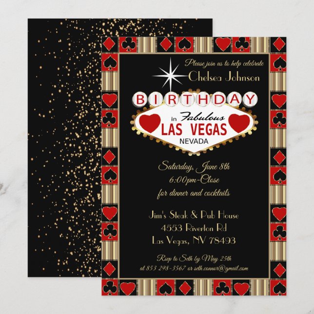 Invitación Celebración del Cumpleaños en Las Vegas | Invitaci (Anverso / Reverso)