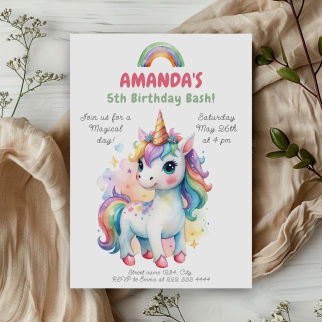Invitación Celebración del cumpleaños mágico Rainbow Unicorn (Subido por el creador)