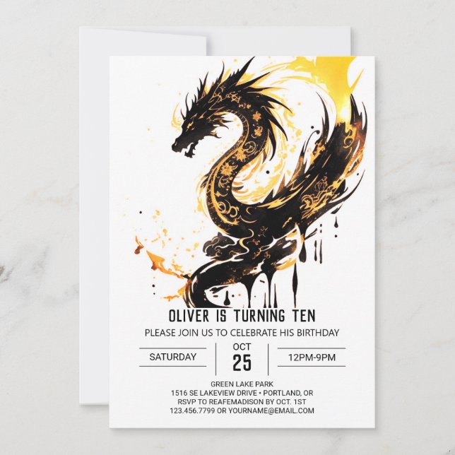 Invitación Celebración del cumpleaños medieval de Cute Dragon (Anverso)