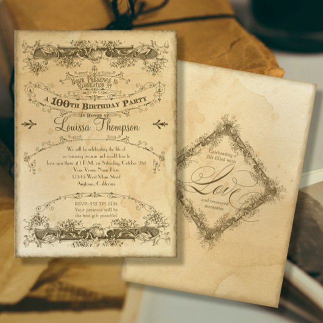 Invitación Celebración del cumpleaños número 100 vintage té m (Subido por el creador)