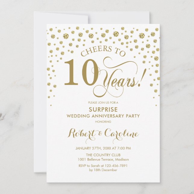 Invitación Celebración del décimo aniversario de la sorpresa  (Anverso)