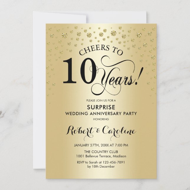 Invitación Celebración del décimo aniversario de la sorpresa  (Anverso)