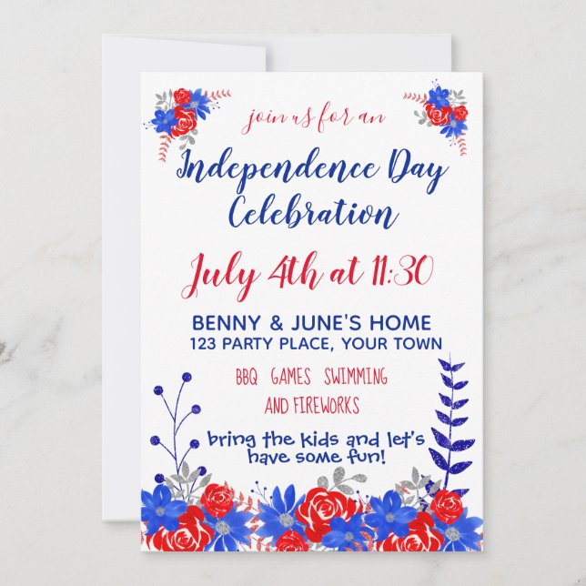 Invitación Celebración del Día de la Independencia acuarela F (Anverso)