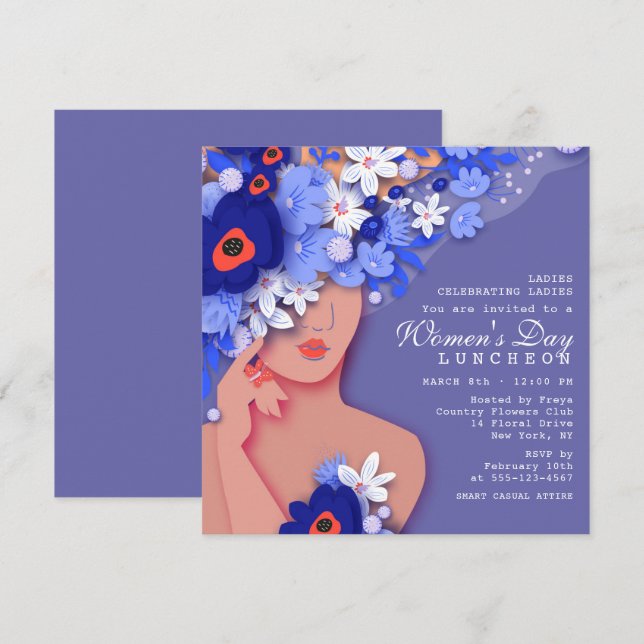 Invitación Celebración del Día de la Mujer con Flores Moderna (Anverso / Reverso)