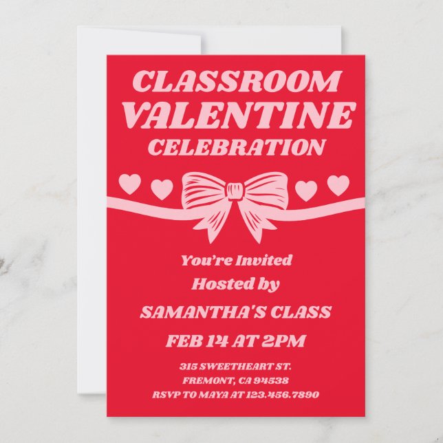 Invitación Celebración del Día de San Valentín en el aula (Anverso)