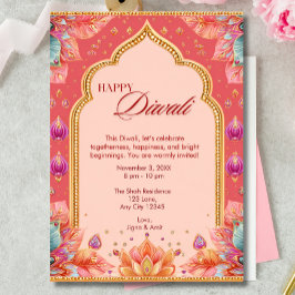 Invitación Celebración del Diwali de Arte Tradicional Rosado