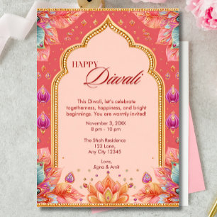 Invitación Celebración del Diwali de Arte Tradicional Rosado