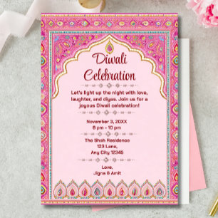 Invitación Celebración del Diwali Ornate Tradicional Rosa