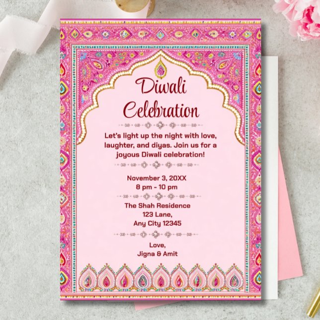 Invitación Celebración del Diwali Ornate Tradicional Rosa (Subido por el creador)