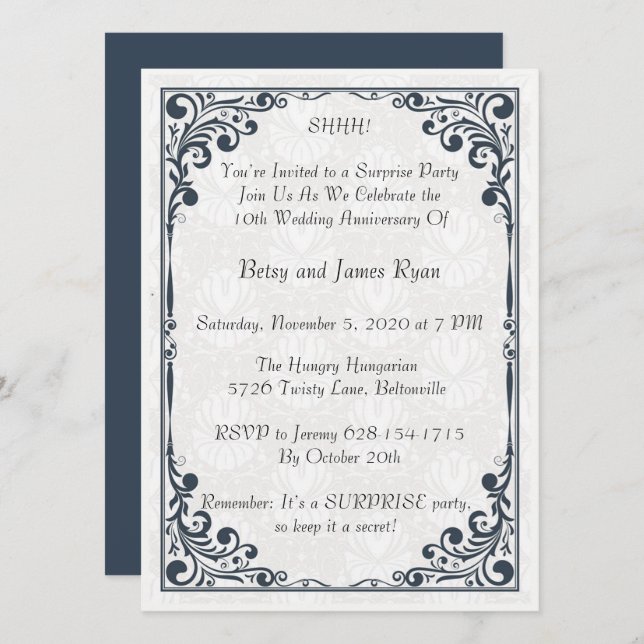 Invitación Celebración del elegante décimo aniversario (Anverso / Reverso)