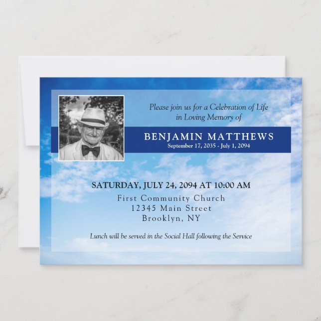 Invitación Celebración del entierro funeral de la foto de la  (Anverso)