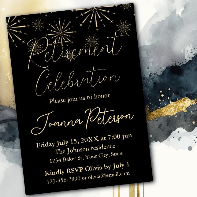 Invitación Celebración del Fiesta de Jubilación Negro Y Oro (Subido por el creador)