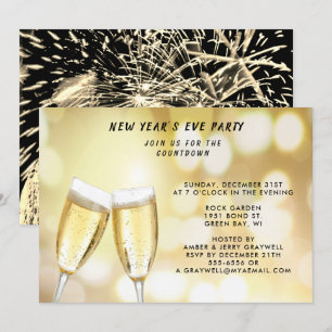 Invitación Celebración del Fiesta de Nochevieja y fuegos arti