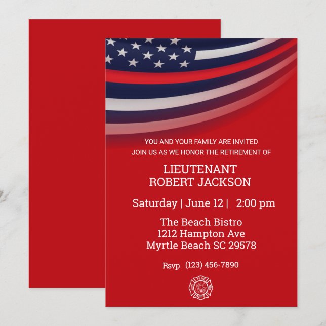 Invitación Celebración del Fiesta de Retiro de Bomberos (Anverso / Reverso)