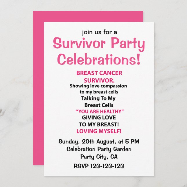 Invitación Celebración del Fiesta de sobrevivientes de cáncer (Anverso / Reverso)
