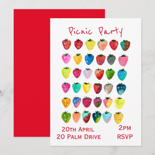 Invitación Celebración del fiesta del picnic de fresa (Anverso / Reverso)