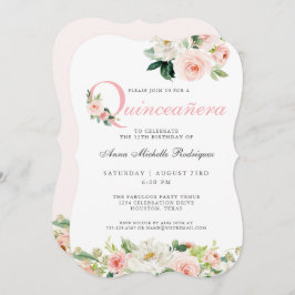 Invitación Celebración del Fiesta Quinceanera con flores rosa