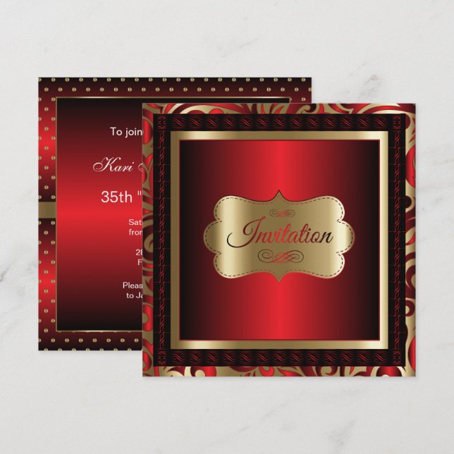 Invitación Celebración del Fiesta Red & Gold Dot| Invitacione (Anverso / Reverso)