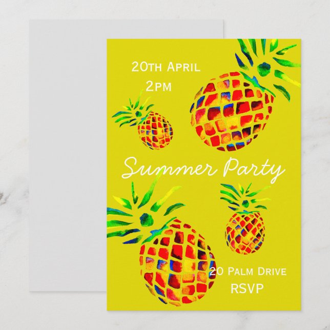 Invitación Celebración del fiesta tropical de piña de verano (Anverso / Reverso)