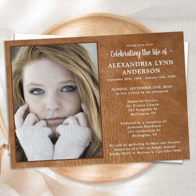 Invitación Celebración Del Funeral De Cuero Fotográfico Perso (Subido por el creador)